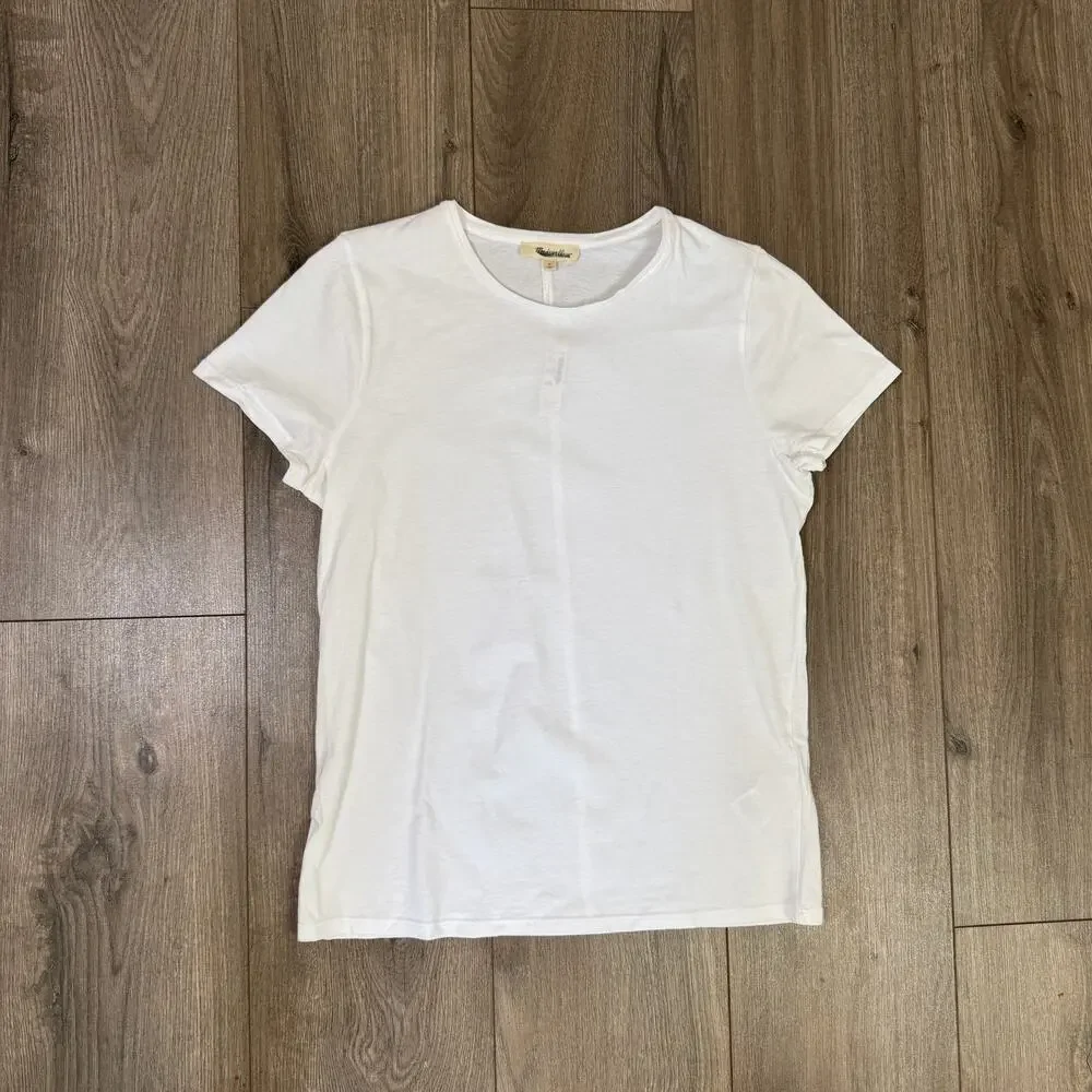 Madewell Essential Slim Tee WMNS M White Lightweight Cotton Stretch Short Sleeve